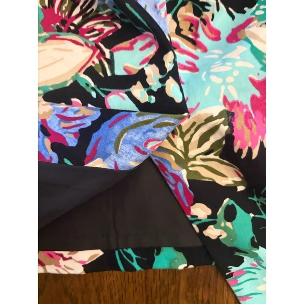 J. Crew Floral Print Pencil Skirt - Black with Turquoise & Pink size 4